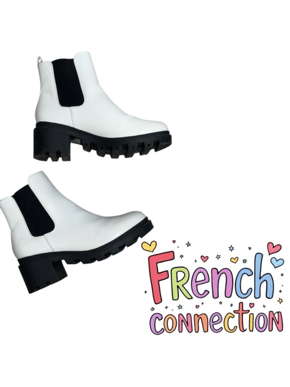 French Connection Vegan Leather Platform Chunky Ankle Boots Women 9 Jane White